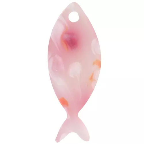 25x10mm Acetate Fish Pendant - Pink Speckled - Pearlescent White x1