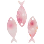 25x10mm Acetate Fish Pendant - Pink Speckled - Pearlescent White x1