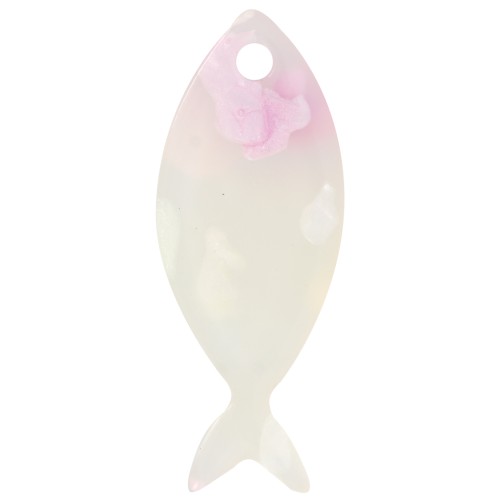 25x10mm Acetate Fish Pendant - Terrazzo Translucent - Pink - Violet x1
