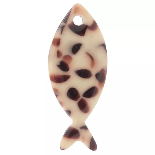 25x10mm Acetate Fish Pendant - Mottled Brown - Cream x1