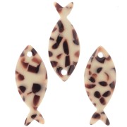 25x10mm Acetate Fish Pendant - Mottled Brown - Cream x1