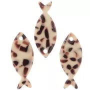 25x10mm Acetate Fish Pendant - Mottled Brown - Cream x1
