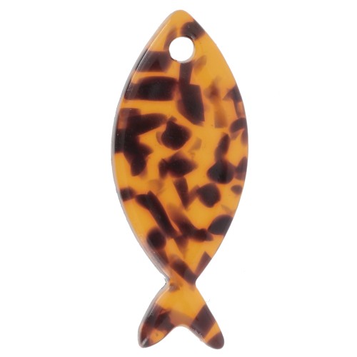 25x10mm Acetate Fish Pendant - Terrazzo Brown - Black x1