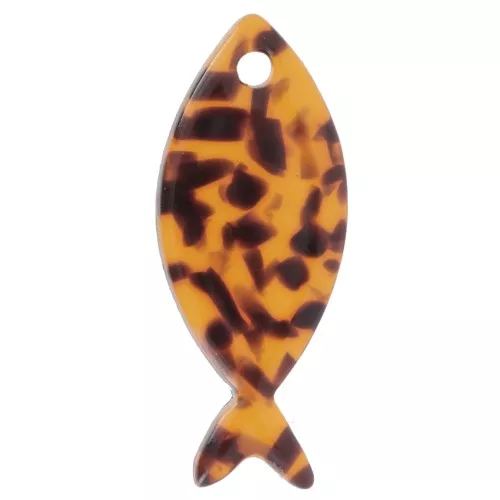 25x10mm Acetate Fish Pendant - Terrazzo Brown - Black x1