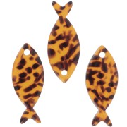 25x10mm Acetate Fish Pendant - Terrazzo Brown - Black x1