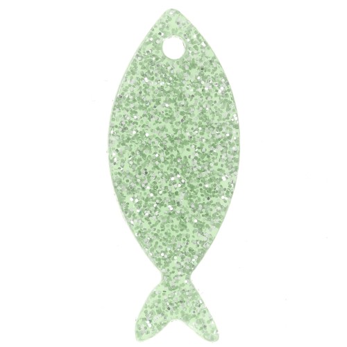 25x10mm Acrylic Fish Pendant - Moss Green Glitter x1