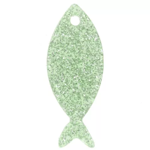 25x10mm Acrylic Fish Pendant - Moss Green Glitter x1