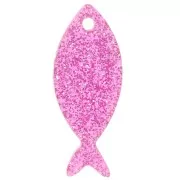 25x10mm Acrylic Fish Pendant - Pink Glitter x1