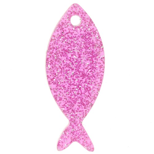 25x10mm Acrylic Fish Pendant - Pink Glitter x1