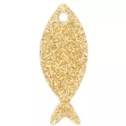 25x10mm Acrylic Fish Pendant - Gold Glitter x1
