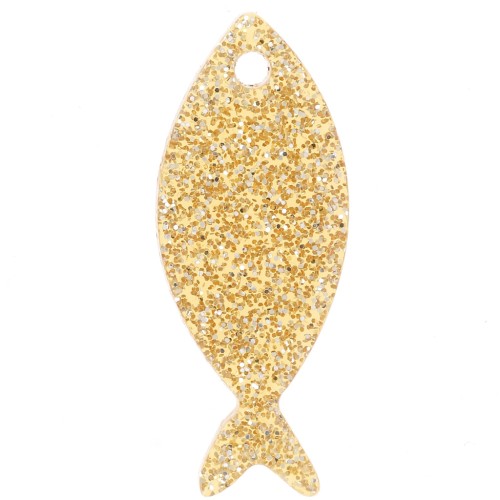 25x10mm Acrylic Fish Pendant - Gold Glitter x1