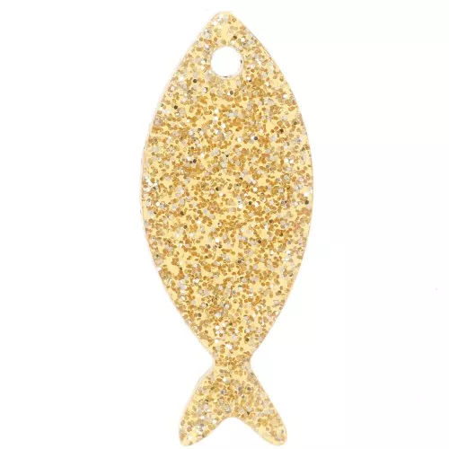 25x10mm Acrylic Fish Pendant - Gold Glitter x1