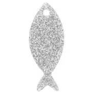 25x10mm Acrylic Fish Pendant - Silver Glitter x1