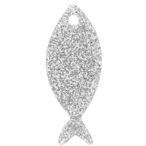 25x10mm Acrylic Fish Pendant - Silver Glitter x1