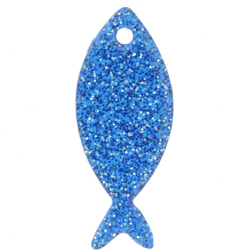 25x10mm Acrylic Fish Pendant - Royal Blue Glitter x1