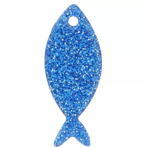 25x10mm Acrylic Fish Pendant - Royal Blue Glitter x1