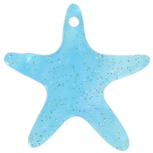 20mm starfish pendant in acetate - Turquoise marbled glitter x1