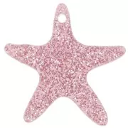 20mm Acrylic Starfish Pendant - Glitter Old Pink x1