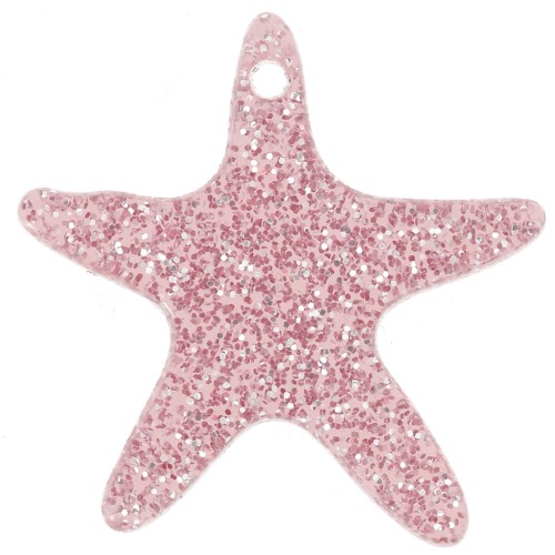 20mm Acrylic Starfish Pendant - Glitter Old Pink x1