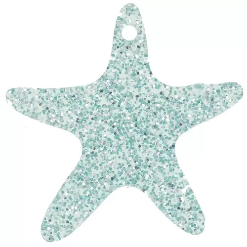 20mm Acrylic Starfish Pendant - Blue Frosted Glitter x1