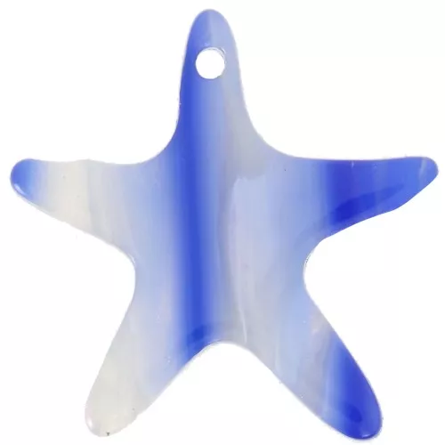 20mm Acetate Starfish Pendant - Striped - Dark blue - Pearlescent white x1