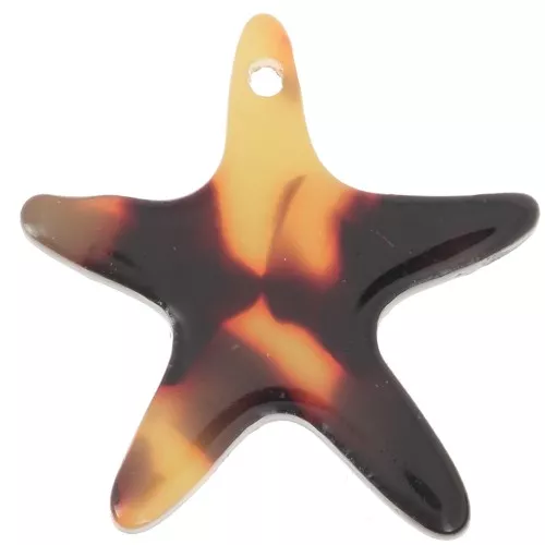 20mm Acetate Starfish Pendant - Tortoiseshell - Brown - Black x1