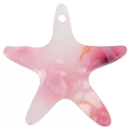 20mm Acetate Starfish Pendant - Pink speckled - Pearl white x1