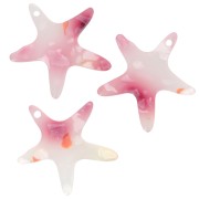 20mm Acetate Starfish Pendant - Pink speckled - Pearl white x1