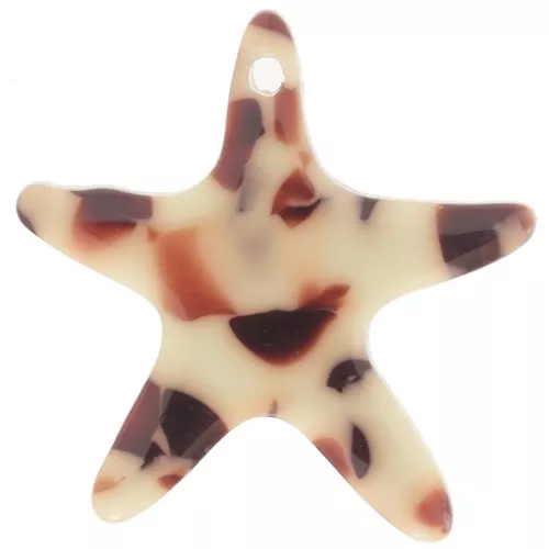 20mm starfish pendant in acetate - Mottled Brown - Cream x1