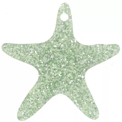 20mm Acrylic Starfish Pendant - Moss Green Glitter x1
