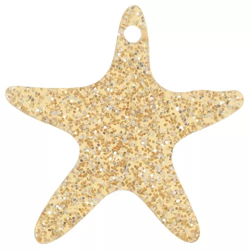20mm Acrylic Starfish Pendant - Gold Glitter x1