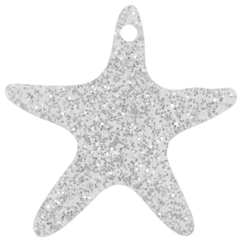 20mm Acrylic Starfish Pendant - Silver Glitter x1