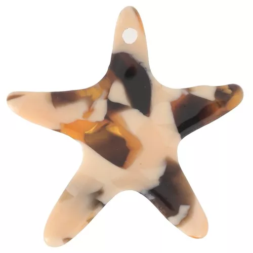 20mm Acetate Starfish Pendant - Tortoiseshell - Salmon - Brown x1