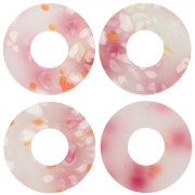 20mm donuts pendant in acetate - Mottled Pink - Pearlescent White x1