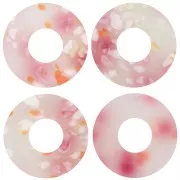 20mm donuts pendant in acetate - Mottled Pink - Pearlescent White x1