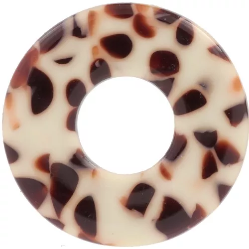 20mm Acetate Donuts Pendant - Mottled Brown - Cream x1