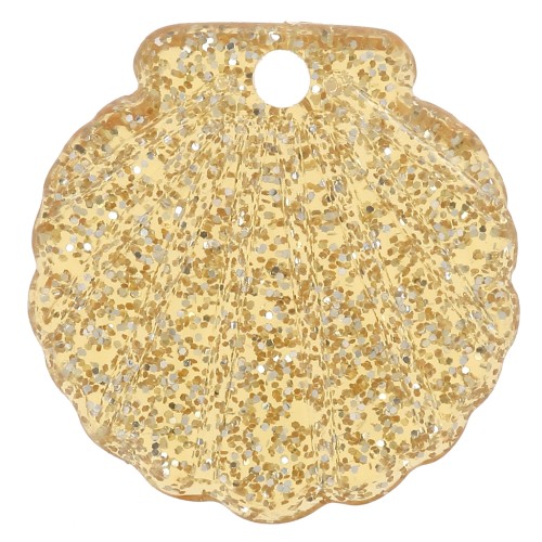 16mm Acrylic Shell Pendant - Golden Glitter x1