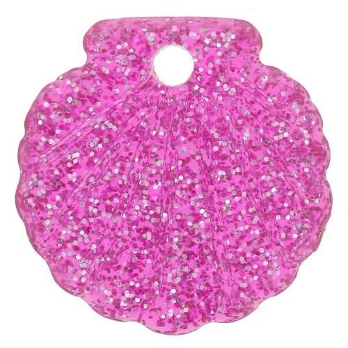 16mm Acrylic Shell Pendant - Pink Glitter x1