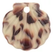 Pendentif coquillage 16 mm en acétate - Tacheté Marron - Crème x1