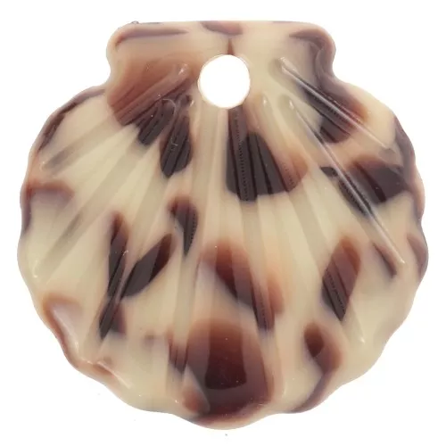 16mm Acetate Shell Pendant - Mottled Brown - Cream x1