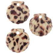 16mm Acetate Shell Pendant - Mottled Brown - Cream x1
