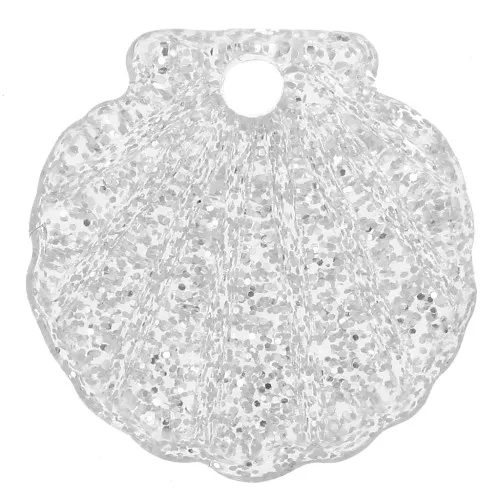 16mm Acrylic Shell Pendant - Silver Glitter x1