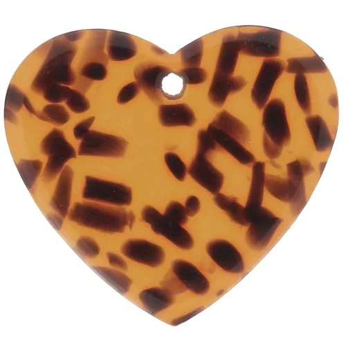 21x18mm Acetate Heart Pendant - Terrazzo Brown - Black x1
