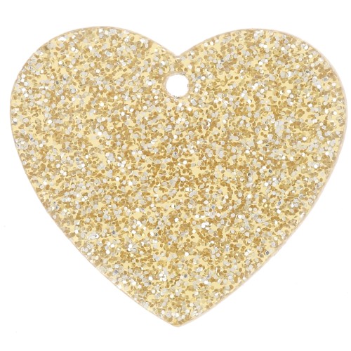 21x18mm acrylic heart pendant - Gold glitter x1