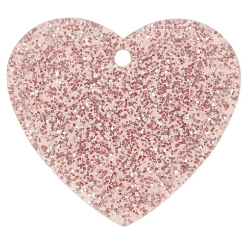 21x18mm acrylic heart pendant - Antique pink glitter x1