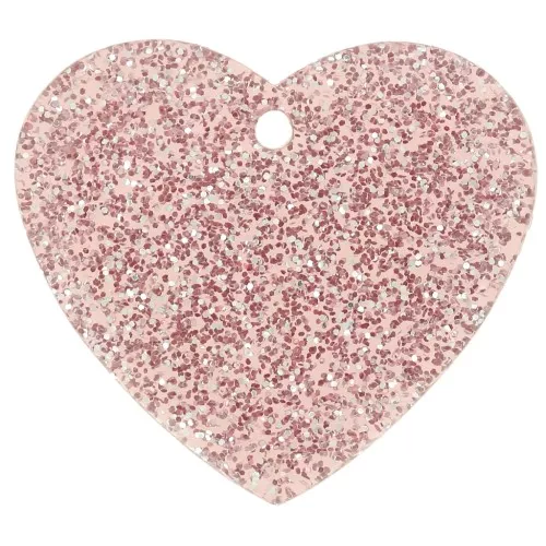 21x18mm acrylic heart pendant - Antique pink glitter x1