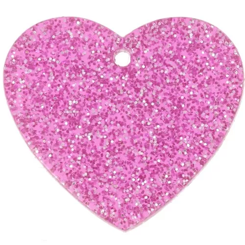 21x18mm acrylic heart pendant - Pink glitter x1