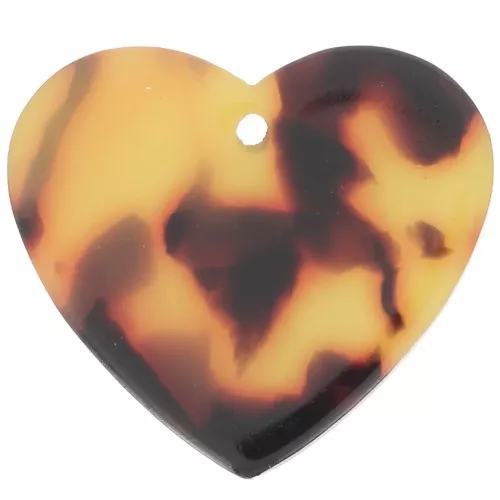 21x18mm Acetate Heart Pendant - Tortoiseshell - Brown - Black x1
