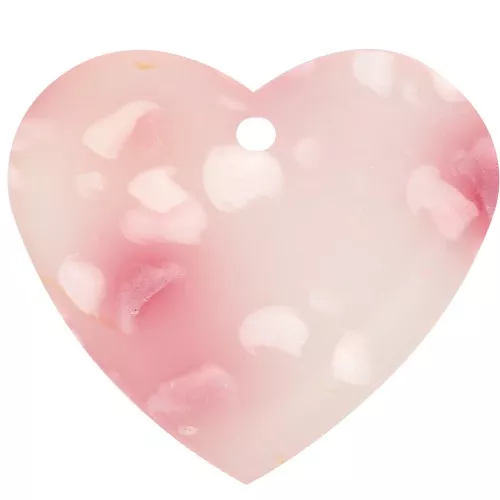 21x18mm Acetate Heart Pendant - Pink Speckled - Pearlescent White x1