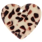 Pendants - Charms - Pendentif coeur 21x18 mm en acétate - Tacheté Marron - Crème x1 Pendentif coeur 21x18 mm en acétate - Tacheté Marron - Crème x1